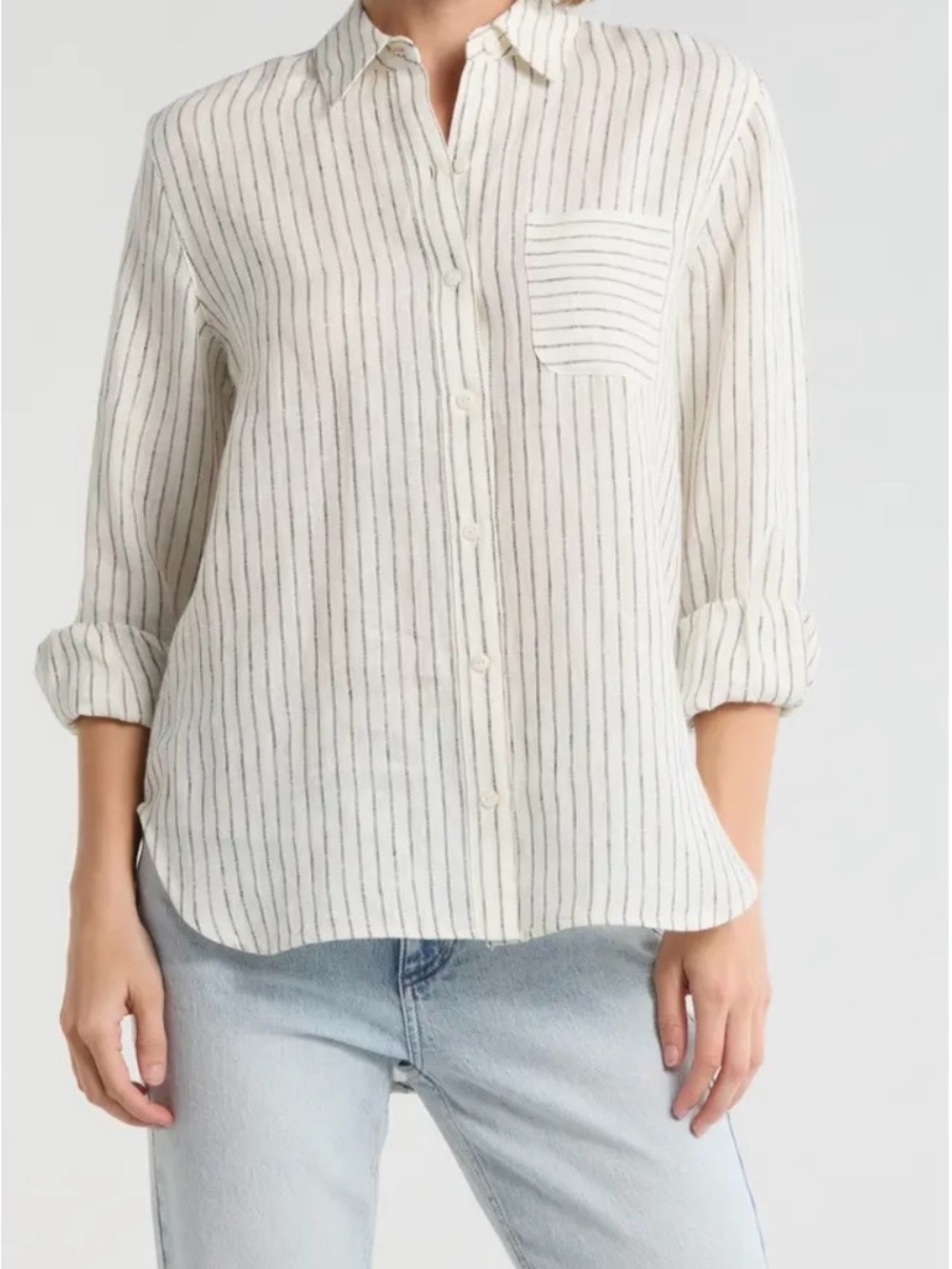 Rag & Bone  Button Front Linen Shirt White with Black Stripes size S
